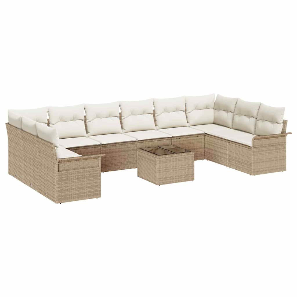 Gartensofa-set mit Kissen 11 pcs Beige Poly-Rattan