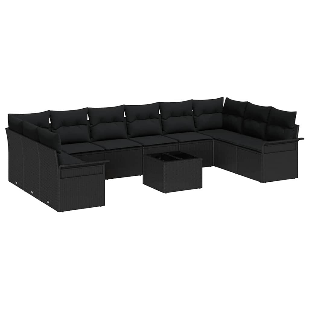 Gartensofa-set mit Kissen 11 pcs Schwarz Poly-Rattan