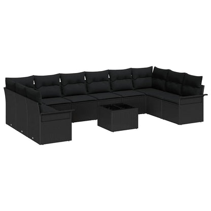 Gartensofa-set mit Kissen 11 pcs Schwarz Poly-Rattan