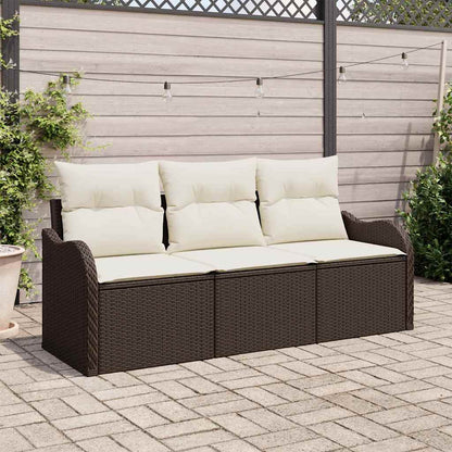 Gartensofa-set mit Kissen 3 pcs Braun Poly-Rattan