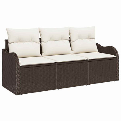 Gartensofa-set mit Kissen 3 pcs Braun Poly-Rattan