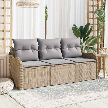 Gartensofa-set mit Kissen 3 pcs Beige Poly-Rattan