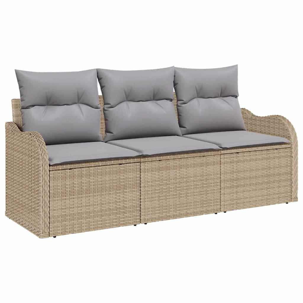 Gartensofa-set mit Kissen 3 pcs Beige Poly-Rattan