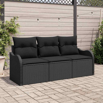 Gartensofa-set mit Kissen 3 pcs Schwarz Poly-Rattan
