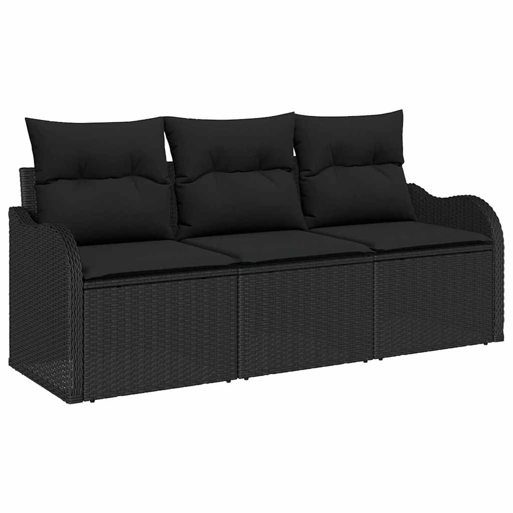 Gartensofa-set mit Kissen 3 pcs Schwarz Poly-Rattan