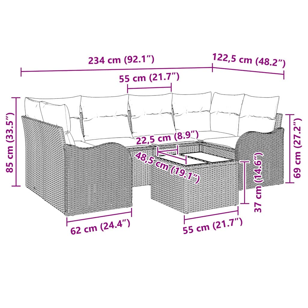 Gartensofa-set Braun 55 x 55 x 37 cm Poly-Rattan
