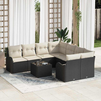 Gartensofa-set mit Kissen 9 pcs Schwarz Poly-Rattan
