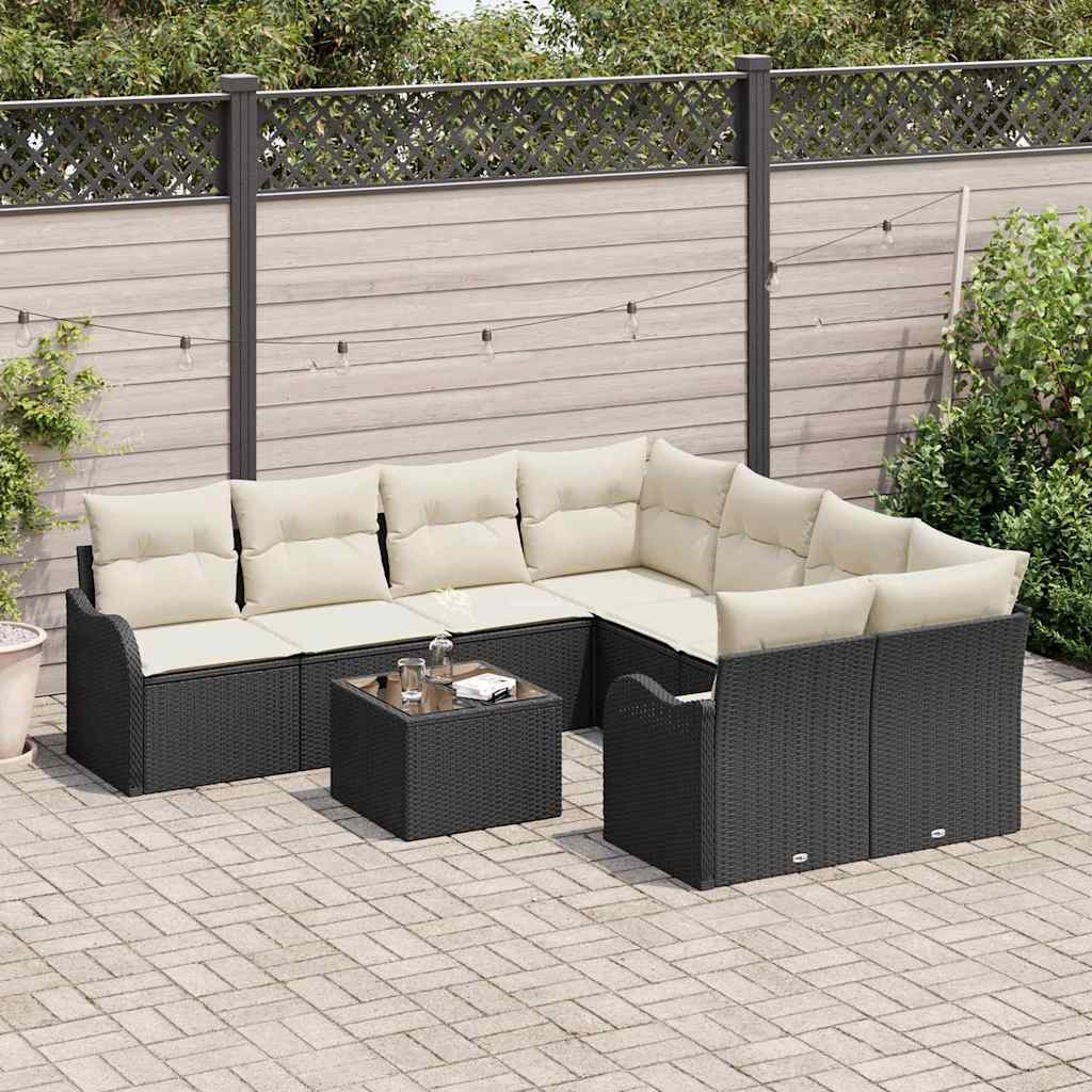 Gartensofa-set mit Kissen 9 pcs Schwarz Poly-Rattan