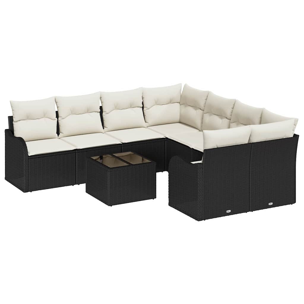 Gartensofa-set mit Kissen 9 pcs Schwarz Poly-Rattan