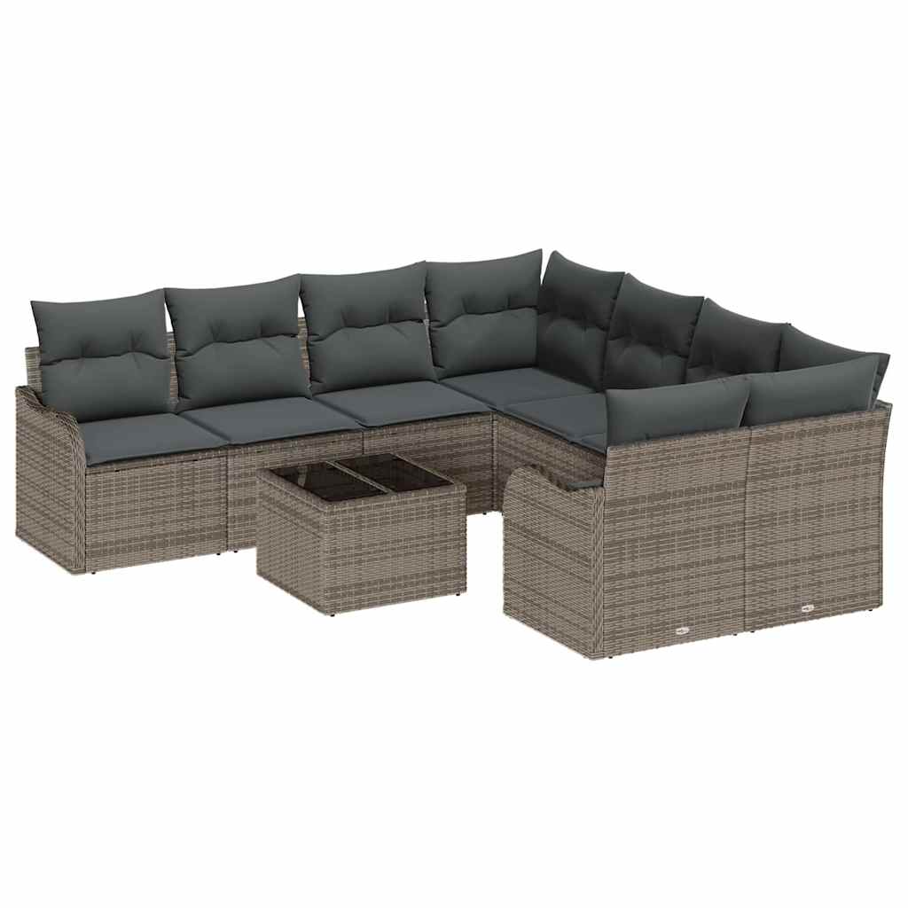 Gartensofa-set mit Kissen mit Speicher 9 pcs Grau Poly-Rattan