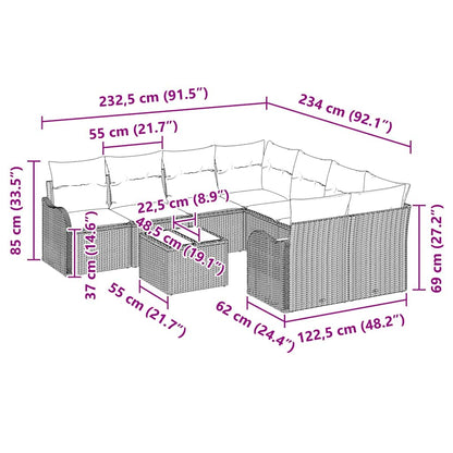 Gartensofa-set mit Kissen mit Speicher 9 pcs Beige Poly-Rattan