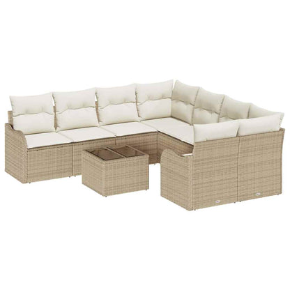 Gartensofa-set mit Kissen mit Speicher 9 pcs Beige Poly-Rattan