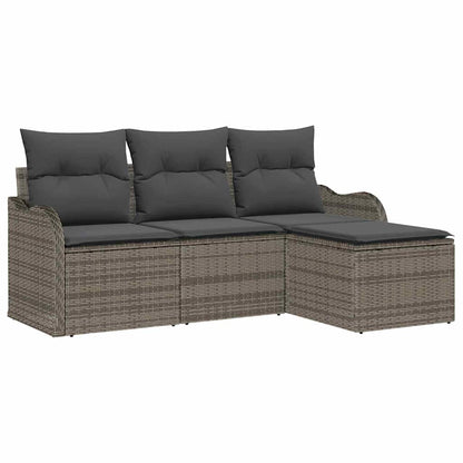 Gartensofa-set mit Kissen mit Speicher 4 pcs Grau Poly-Rattan