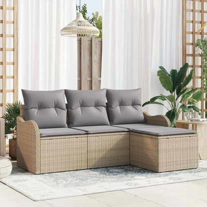 Gartensofa-set mit Kissen mit Speicher 4 pcs Beige Poly-Rattan