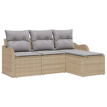 Gartensofa-set mit Kissen mit Speicher 4 pcs Beige Poly-Rattan