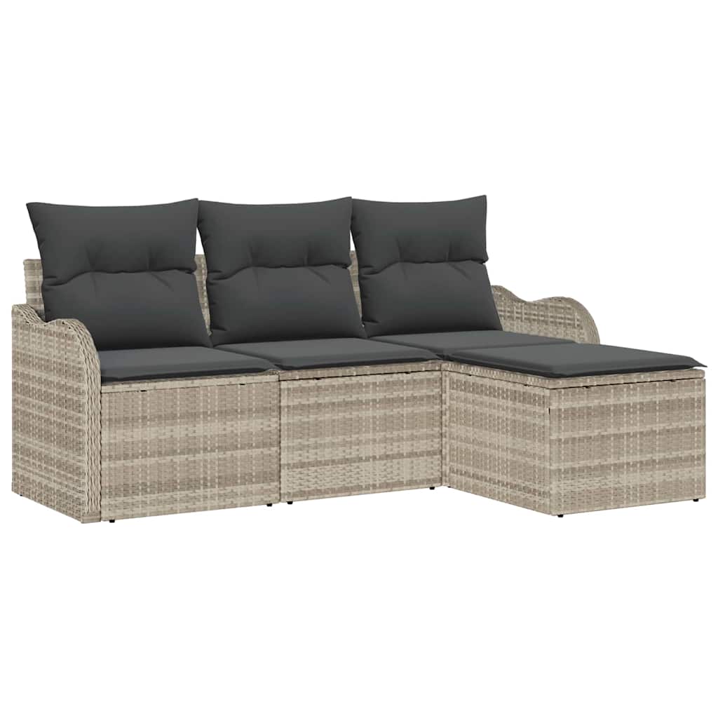 Gartensofa-set mit Kissen 4 pcs Hellgrau Poly-Rattan