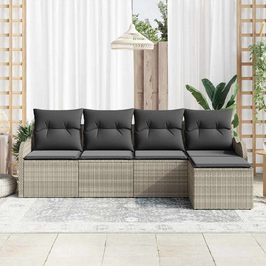 Gartensofa-set 5 pcs Hellgrau Poly-Rattan