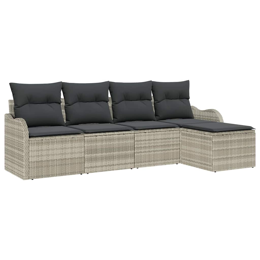 Gartensofa-set 5 pcs Hellgrau Poly-Rattan