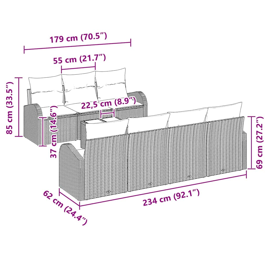 Gartensofa-set Braun 55 x 55 x 37 cm Poly-Rattan
