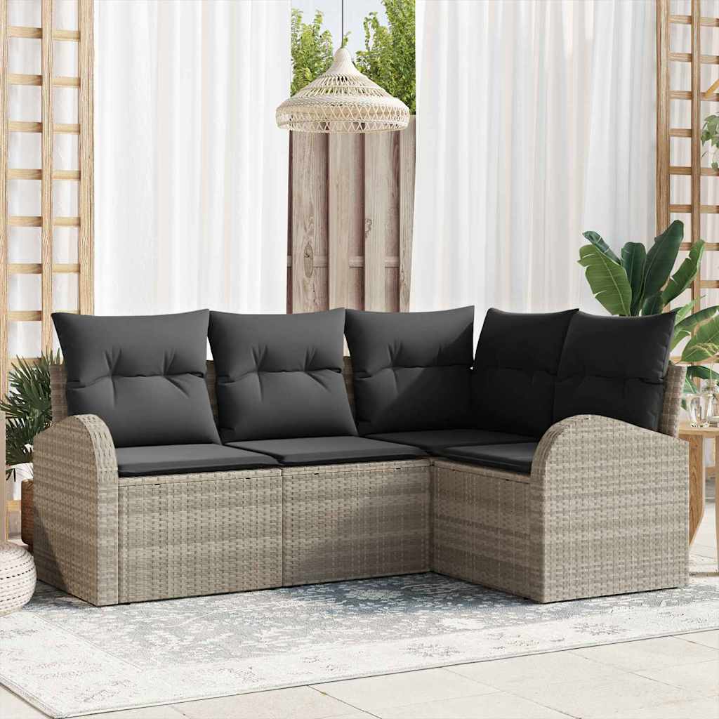 Gartensofa-set 4 pcs Hellgrau Poly-Rattan