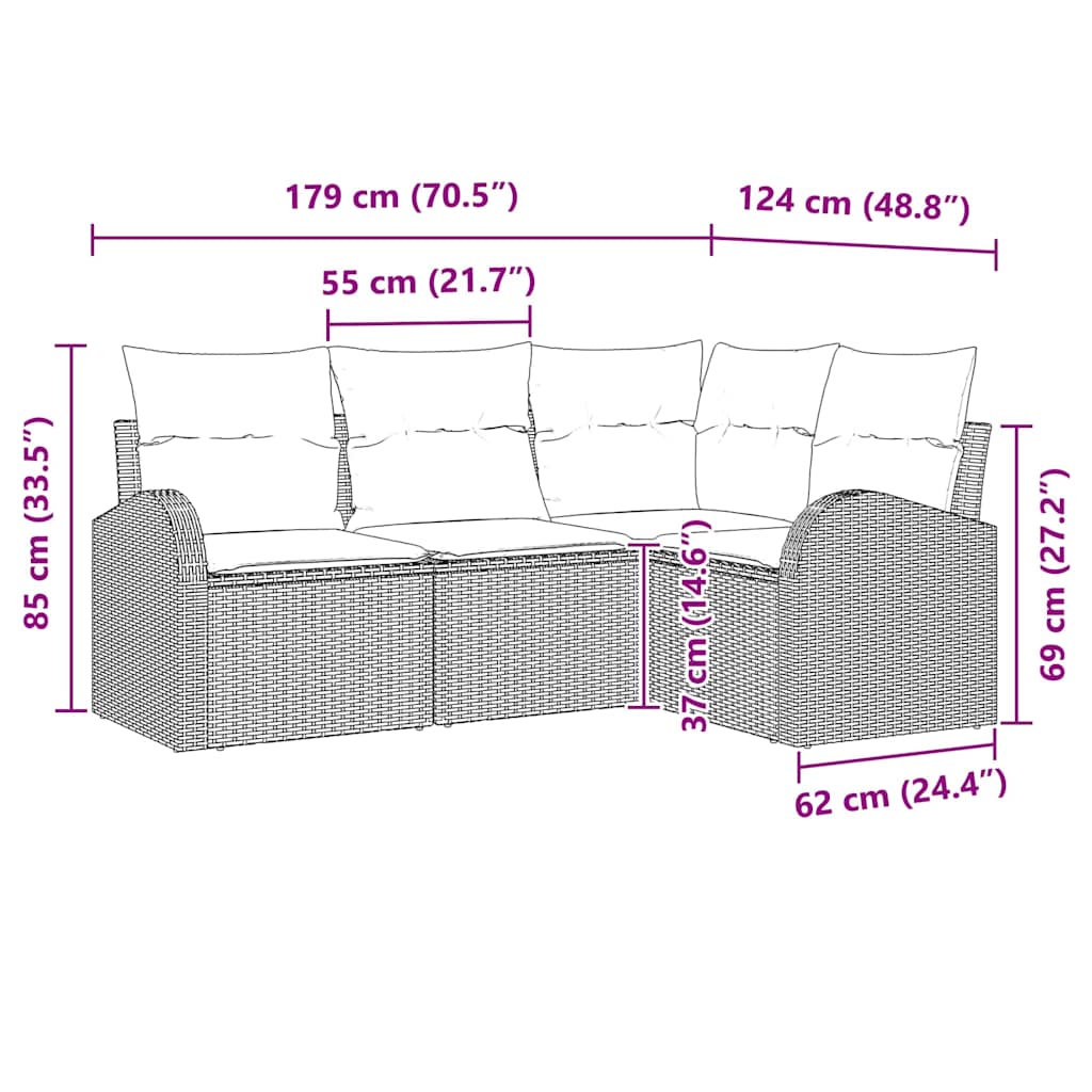 Gartensofa-set 4 pcs Hellgrau Poly-Rattan