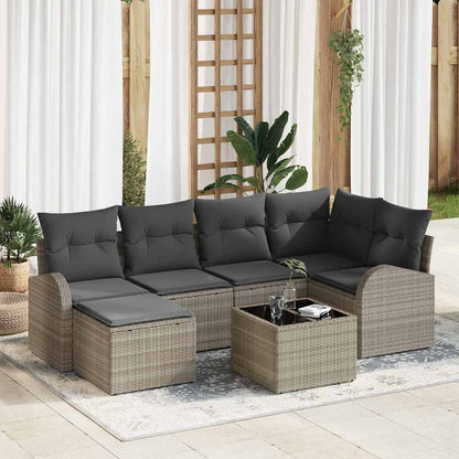 Gartensofa-set 7 pcs Hellgrau Poly-Rattan