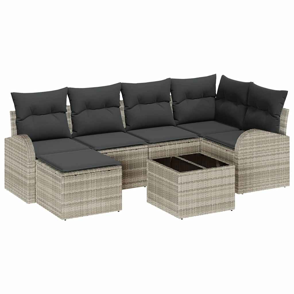 Gartensofa-set 7 pcs Hellgrau Poly-Rattan
