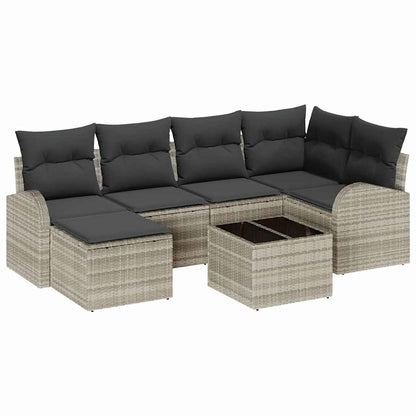 Gartensofa-set 7 pcs Hellgrau Poly-Rattan