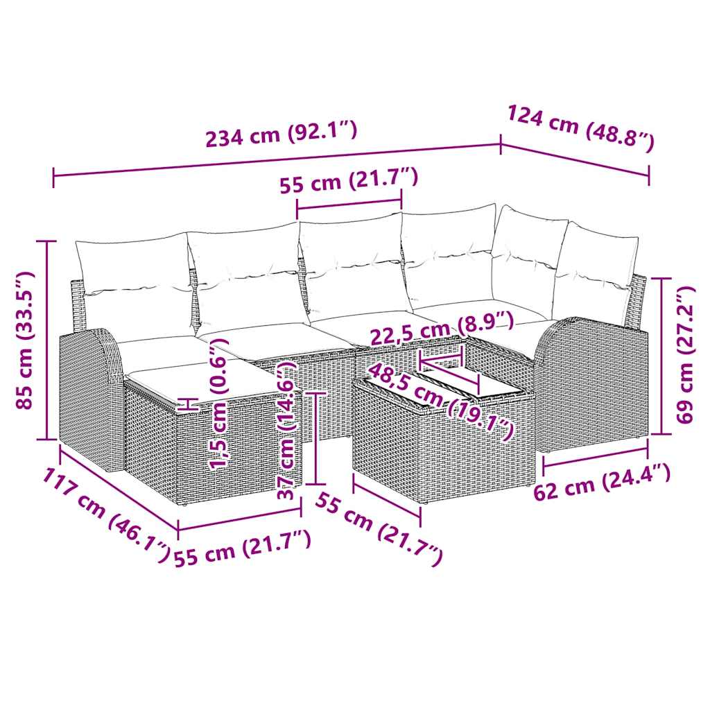 Gartensofa-set 7 pcs Hellgrau Poly-Rattan