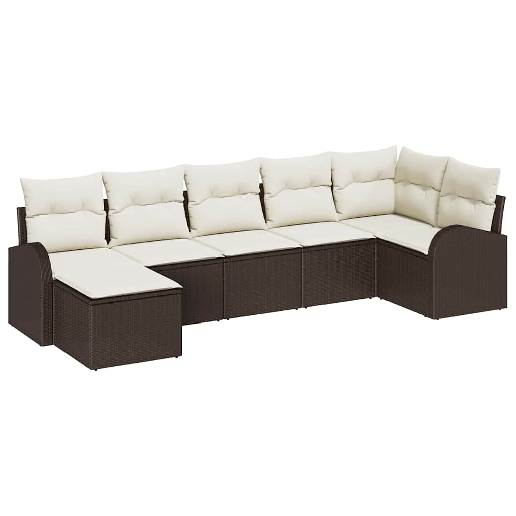 Garten-Sofa-Set mit Kissen 7 pcs Braun Poly Rattan