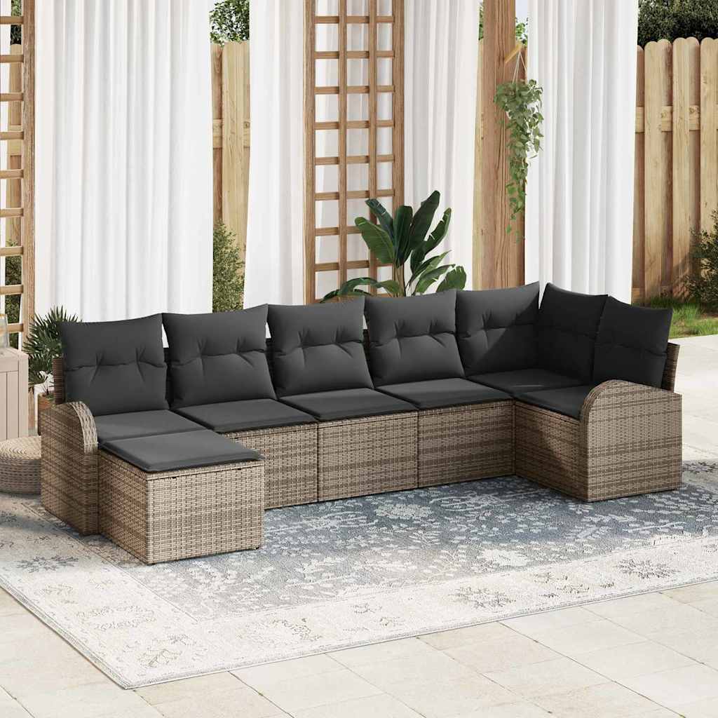 Garten-Sofa-Set mit Kissen 7 pcs Grau Poly Rattan