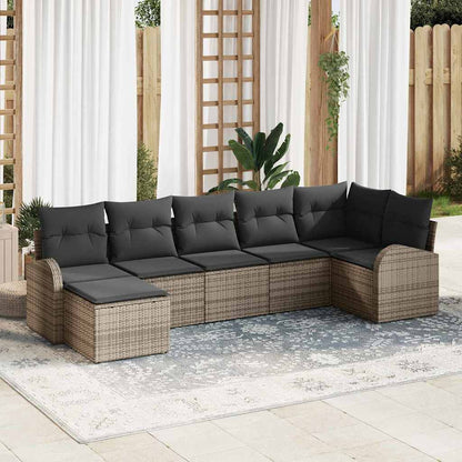 Garten-Sofa-Set mit Kissen 7 pcs Grau Poly Rattan