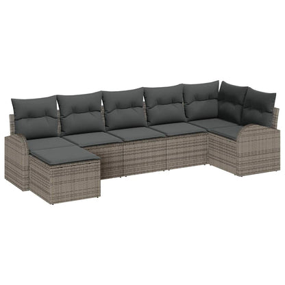 Garten-Sofa-Set mit Kissen 7 pcs Grau Poly Rattan