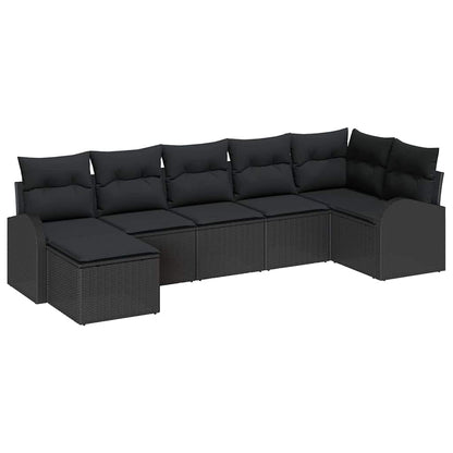 Garten-Sofa-Set mit Kissen 7 pcs Schwarz Poly Rattan
