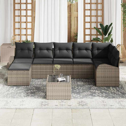 Garten-Sofa-Set mit Kissen 8 pcs Grau Poly Rattan