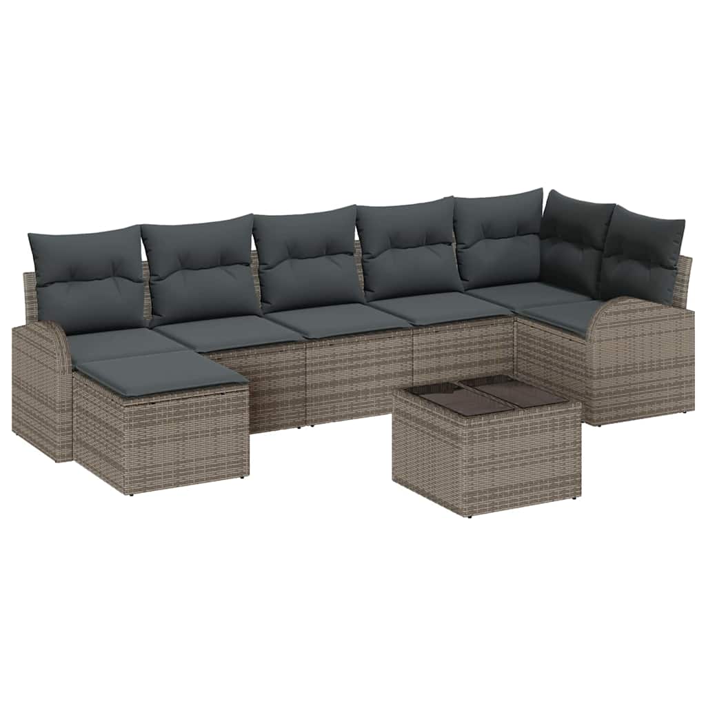 Garten-Sofa-Set mit Kissen 8 pcs Grau Poly Rattan