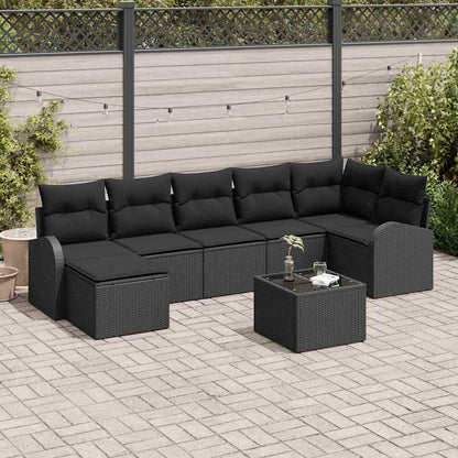 Garten-Sofa-Set mit Kissen 8 pcs Schwarz Poly Rattan