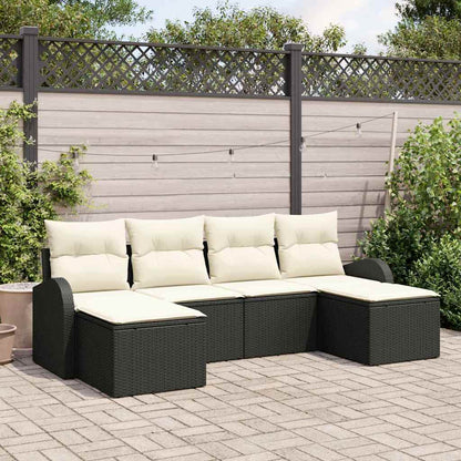 Gartensofa-set mit Kissen 6 pcs Schwarz Poly Rattan