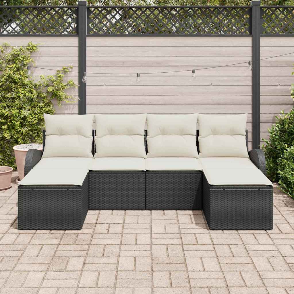 Gartensofa-set mit Kissen 6 pcs Schwarz Poly Rattan