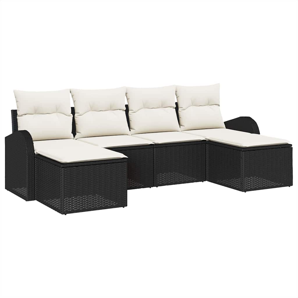Gartensofa-set mit Kissen 6 pcs Schwarz Poly Rattan