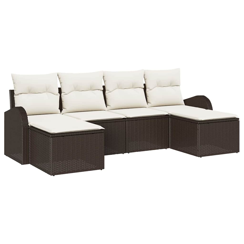 Gartensofa-set mit Kissen 6 pcs Braun Poly Rattan