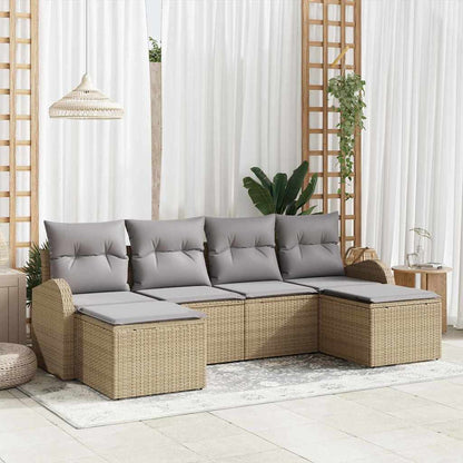 Gartensofa-set mit Kissen 6 pcs Beige Poly Rattan