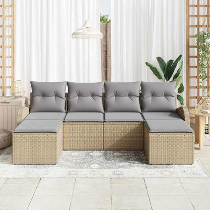 Gartensofa-set mit Kissen 6 pcs Beige Poly Rattan