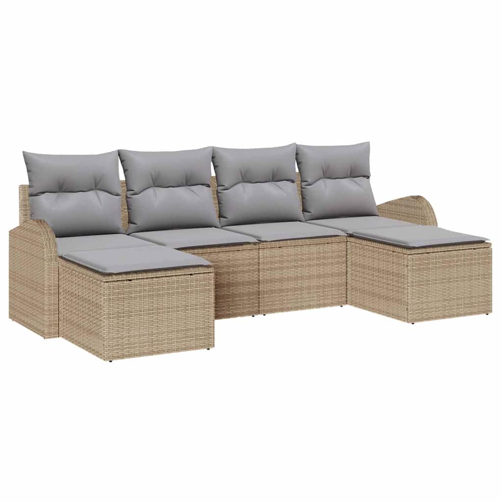 Gartensofa-set mit Kissen 6 pcs Beige Poly Rattan