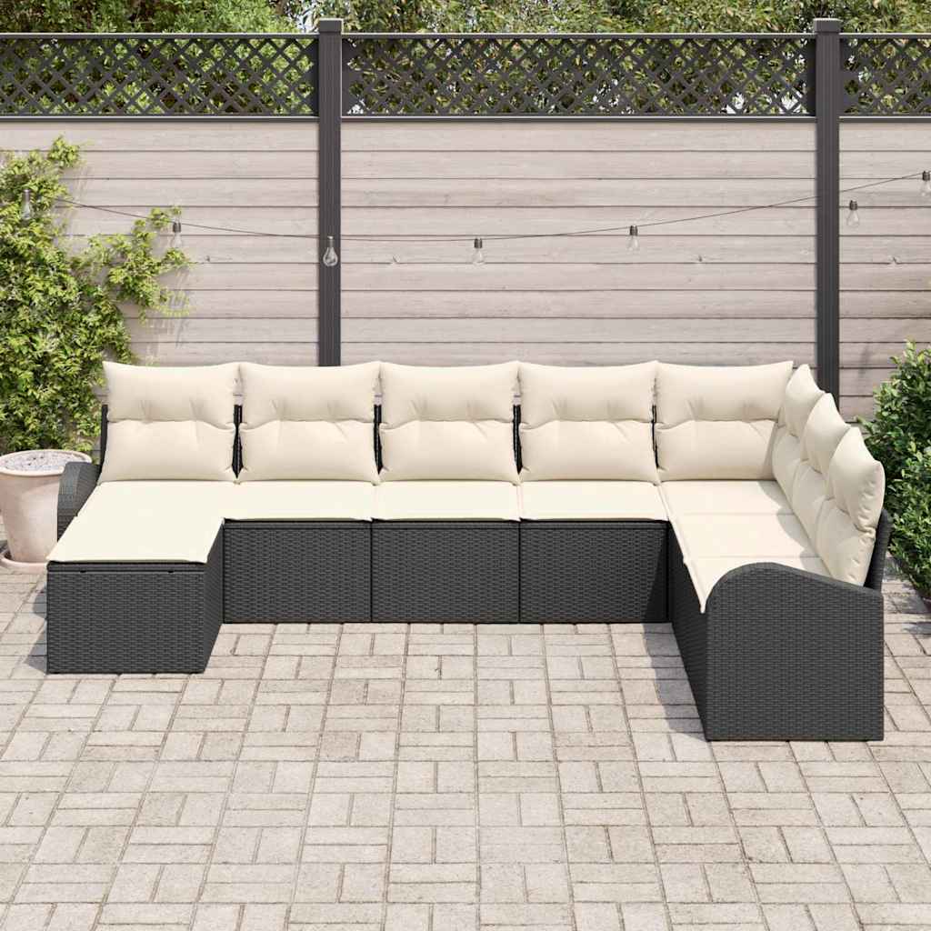 Garten-Sofa-Set mit Kissen 8 pcs Schwarz Poly Rattan