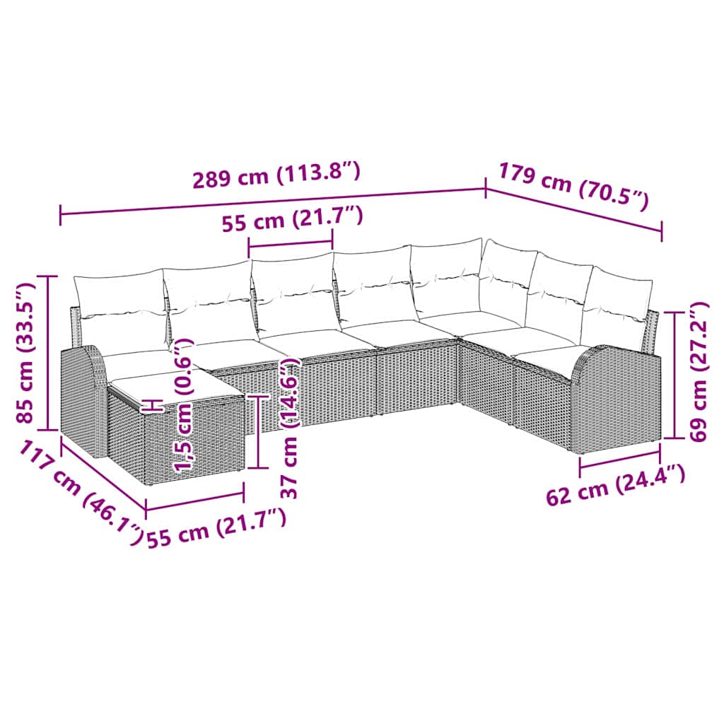 Garten-Sofa-Set mit Kissen 8 pcs Schwarz Poly Rattan