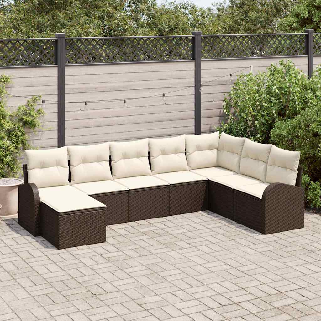 Garten-Sofa-Set mit Kissen 8 pcs Braun Poly Rattan