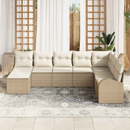 Gartensofa-set mit Kissen 8 pcs Beige Poly Rattan
