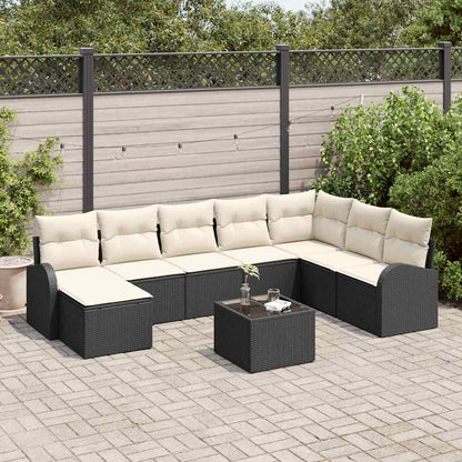 Garten-Sofa-Set mit Kissen 9 pcs Schwarz Poly Rattan