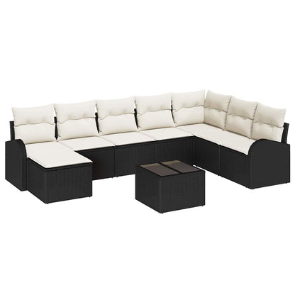 Garten-Sofa-Set mit Kissen 9 pcs Schwarz Poly Rattan